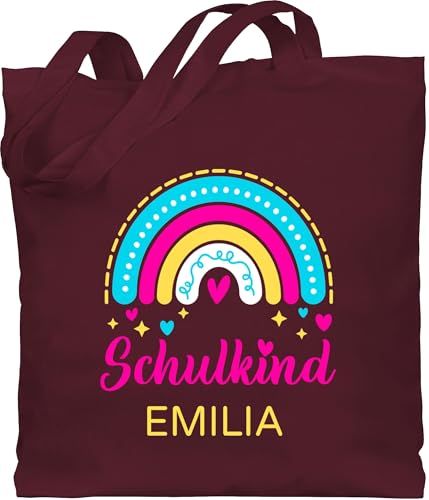 Baumwolltasche - Schulanfang Einschulung Turnbeutel - Regenbogen Rainbow Schulkind - Unisize - Bordeauxrot - schultasche erste klasse schulanfänger schulkinder tasche taschen für schule von Geschenk mit Namen personalisiert by Shirtracer