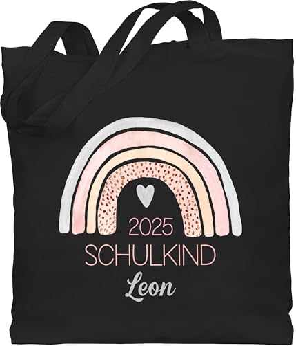 Baumwolltasche - Schulanfang Einschulung Turnbeutel - Schulkind 2025 mit Name und Regenbogen | Schulkind Geschenk Schulafang - Unisize - Schwarz - schultasche erste klasse schulanfänger 2024 tasche von Geschenk mit Namen personalisiert by Shirtracer