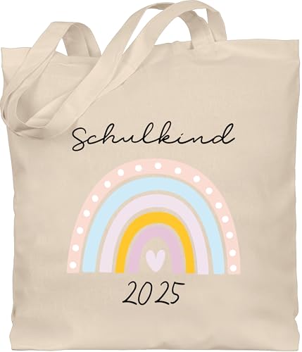 Baumwolltasche - Schulanfang Einschulung Turnbeutel - Schulkind Regenbogen 2025 - Unisize - Naturweiß - beutel schultasche erste klasse schulanfänger tasche taschen für schule von Geschenk mit Namen personalisiert by Shirtracer