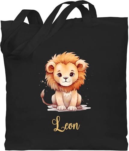 Baumwolltasche - Süßer Löwe mit Name personalisiert I Löwen Geschenk I Zootiere I König der Tiere I Leu - Unisize - Schwarz - wechselsachen beutel kita personalisierte tasche kindergarten von Geschenk mit Namen personalisiert by Shirtracer