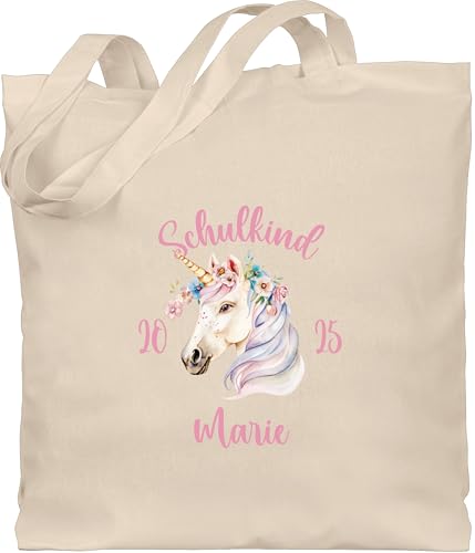 Baumwolltasche - Turnbeutel - Geschenk zur Einschulung Mädchen | Einhorn Schulkind 20254 mit Name | Geschenk Schulanfang Mädchen - Unisize - Naturweiß - schultasche erste klasse schulanfänger von Geschenk mit Namen personalisiert by Shirtracer
