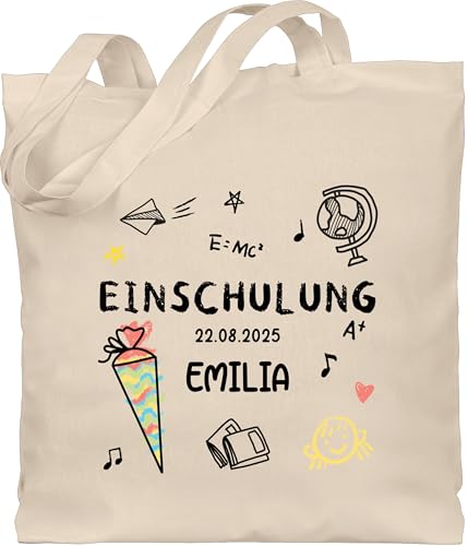 Baumwolltasche - Turnbeutel - Mädchen Einschulung 2025 mit Name | Schulanfang Mädchen Geschenk - Unisize - Naturweiß - schulkind 2023 tasche schulanfänger taschen schultasche erste klasse von Geschenk mit Namen personalisiert by Shirtracer