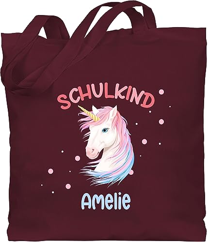 Baumwolltasche - Schulanfang Einschulung Turnbeutel - Einhorn Unicorn Schulkind - Unisize - Bordeauxrot - 1. schultag personalisierte geschenke schulanfänger erste schuljahr einschulung/schulanfang von Geschenk mit Namen personalisiert by Shirtracer