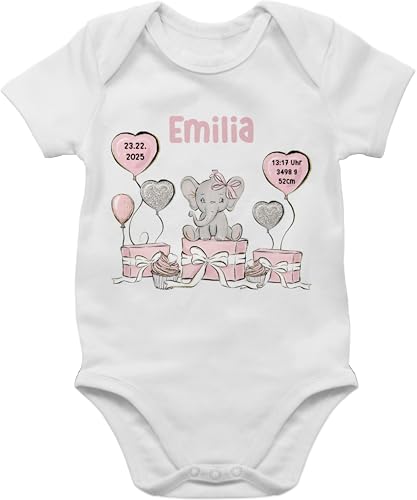 Body Junge - Baby Geschenk zur Geburt Mädchen Elefant personalisiert Name Geburtsdaten I Taufe - 3/6 Monate - Weiß - personalisierte geschenke strampler neugeborene geburtsgeschenk elefanten von Geschenk mit Namen personalisiert by Shirtracer