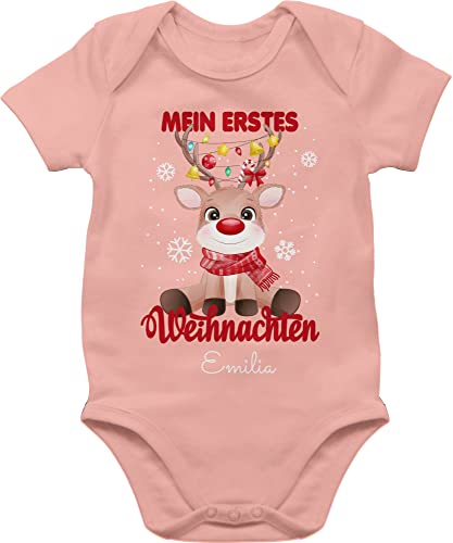 Body Junge Mädchen - Geschenke - Mein erstes Weihnachten mit Name personalisiert I Weihnachtsoutfit Baby I 1. Weihnachten - 1/3 Monate - Babyrosa - my first christmas outfit von Geschenk mit Namen personalisiert by Shirtracer