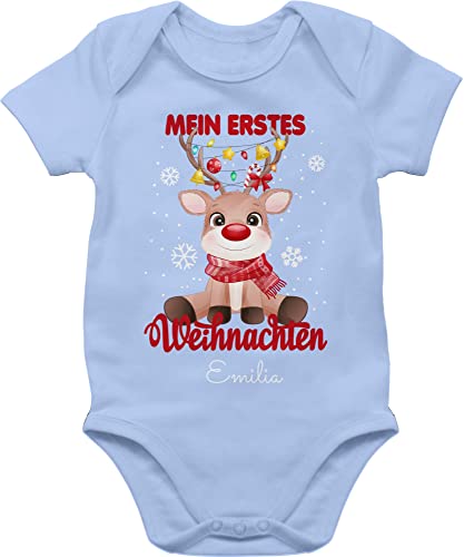 Body Junge Mädchen - Geschenke - Mein erstes Weihnachten mit Name personalisiert I Weihnachtsoutfit Baby I 1. Weihnachten - 6/12 Monate - Babyblau - my first christmas outfit von Geschenk mit Namen personalisiert by Shirtracer