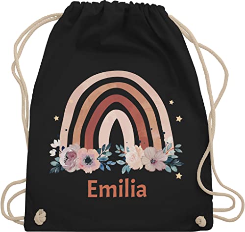 Turnbeutel Rucksack - Boho - Geschenk Regenbogen mit Name personalisiert I Rainbow - Unisize - Schwarz - personalisierter beutel kindergartenbeutel bohemian blume stoffrucksack von Geschenk mit Namen personalisiert by Shirtracer