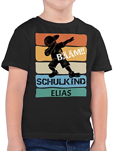 Kinder T-Shirt Jungen - Einschulung Schulanfang Junge - BÄÄM Schulkind - 128 (7/8 Jahre) - Schwarz - Tshirt Shirt schulanfaenger schuleinführung kinderkleidung Outfit personalisierte von Geschenk mit Namen personalisiert by Shirtracer