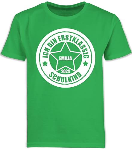 Kinder T-Shirt Jungen Schulanfang - Einschulung Junge - Ich Bin erstklassig 2024-128 (7/8 Jahre) - Grün - Tshirt schulanfänger einschulubg Schulkind Name t-Shirts schul Outfit schulbeginn von Geschenk mit Namen personalisiert by Shirtracer