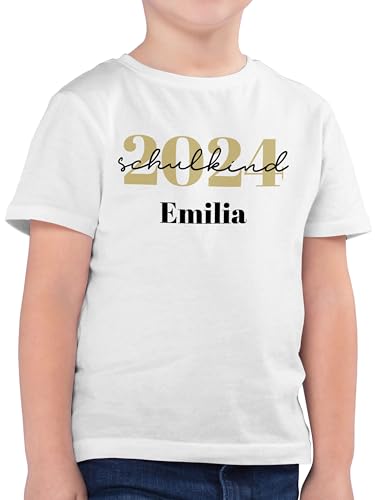 Kinder T-Shirt Jungen - Einschulung Schulanfang Junge - Schulkind 2024 - Schreibschrift - 116 (5/6 Jahre) - Weiß - einschulungsgeschenk t- Shirt Tshirt schuleinführung t-Shirts fã¼r von Geschenk mit Namen personalisiert by Shirtracer