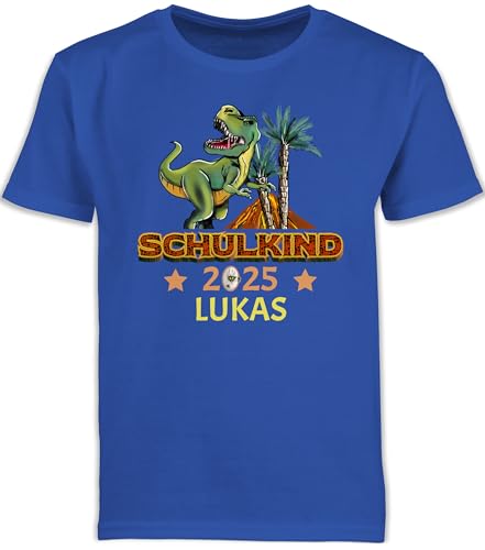 Kinder T-Shirt Jungen Schulanfang - Einschulung Junge - Schulkind 2025 T-Rex Dino Dinosaurier - 128 (7/8 Jahre) - Royalblau - Schule Tshirt 2023 einschulungst-Shirt schulkinder 2024 kindershirts von Geschenk mit Namen personalisiert by Shirtracer