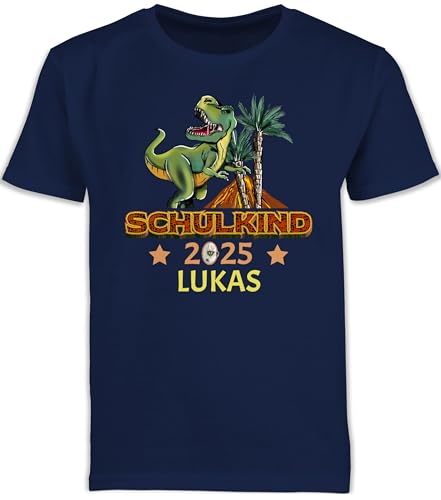 Kinder T-Shirt Jungen Schulanfang - Einschulung Junge - Schulkind 2025 T-Rex Dino Dinosaurier - 140 (9/11 Jahre) - Navy Blau - Schule Tshirt 2023 einschulungst-Shirt schulkinder 2024 kindershirts von Geschenk mit Namen personalisiert by Shirtracer