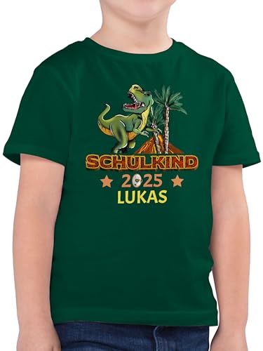 Kinder T-Shirt Jungen - Einschulung Schulanfang Junge - Schulkind 2024 T-Rex Dino Dinosaurier - 140 (9/11 Jahre) - Tannengrün - Tshirt ich Bin EIN Shirt einschul Geschenke t personalisierbar Name von Geschenk mit Namen personalisiert by Shirtracer