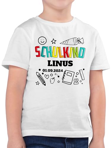 Kinder T-Shirt Jungen - Einschulung Schulanfang Junge - Schulkind Scribble - 116 (5/6 Jahre) - Weiß - 1. klasse Tshirt Jungs einschulungs Name personalisierte t-Shirts Schule einschulubg Shirts von Geschenk mit Namen personalisiert by Shirtracer