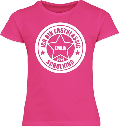 T-Shirt Mädchen Schulkind - Einschulung - Ich Bin erstklassig 2024-116 (5/6 Jahre) - Fuchsia - erste klasse Shirt Name First Day of School Tshirt personalisiertes Schulanfang 1.klasse t-Shirts von Geschenk mit Namen personalisiert by Shirtracer