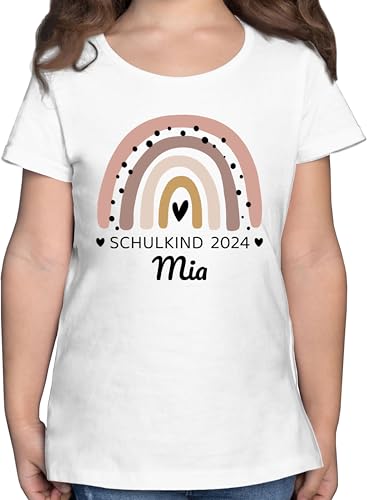 T-Shirt Mädchen - Einschulung - Regenbogen Schulkind 2024-128 (7/8 Jahre) - Weiß - t Shirts Schule Tshirt Name t-Shirts zum Schulanfang schulanfänger 1. klasse Shirt Kinder namens von Geschenk mit Namen personalisiert by Shirtracer