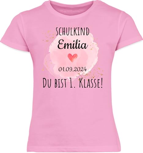 T-Shirt Mädchen - Einschulung - Schulkind - Du bist erste Klasse - 128 (7/8 Jahre) - Rosa - schulkinder ich Bin 1.klasse Tshirt Name einschulungsshirt schul 1 Girlie Shirt t einschulungsshirts von Geschenk mit Namen personalisiert by Shirtracer