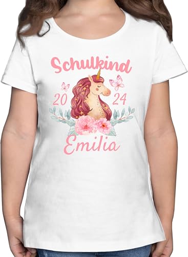 T-Shirt Mädchen - Einschulung - Schulkind Einhorn 2024-140 (9/11 Jahre) - Weiß - Schulstart Tshirt erste Schultag Schulanfang Shirt Kinder personalisierte Shirts schulanfaenger Name kindershirts von Geschenk mit Namen personalisiert by Shirtracer