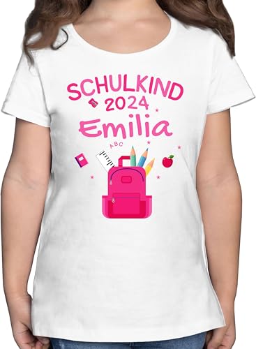 T-Shirt Mädchen - Einschulung - Schulkind 2024-140 (9/11 Jahre) - Weiß - t Shirt schulanfänger Tshirt schul endlich t-Shirts Name einschulungsshirt Schule Bin EIN Shirts Kinder von Geschenk mit Namen personalisiert by Shirtracer