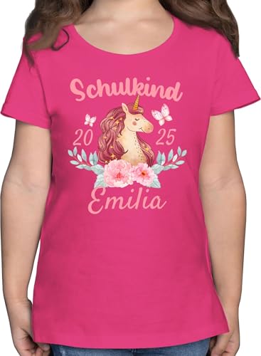 T-Shirt Mädchen - Einschulung - Schulkind Einhorn 2025-128 (7/8 Jahre) - Fuchsia - personalisierte t Shirts Schule schuleingangs Tshirt personalisiertes Schulanfang grundschule Shirt Name von Geschenk mit Namen personalisiert by Shirtracer