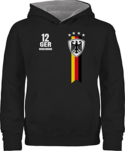 Pullover Kinder Hoodie Jungen Mädchen - 2024 Fussball EM Fanartikel - Germany WM Fan Deutschland - 152 (12/13 Jahre) - Schwarz/Grau meliert - kapuzenpullover fußball deutscher pullis junge von Geschenk mit Namen personalisiert by Shirtracer