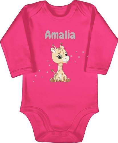 Baby Body langarm Mädchen Junge - Süße Giraffe Giraffen Giraffenbulle Giraffenmotiv - 6/12 Monate - Fuchsia - name und strampler einer babykleidung babystrampler babybody kinder von Geschenk mit Namen personalisiert by Shirtracer
