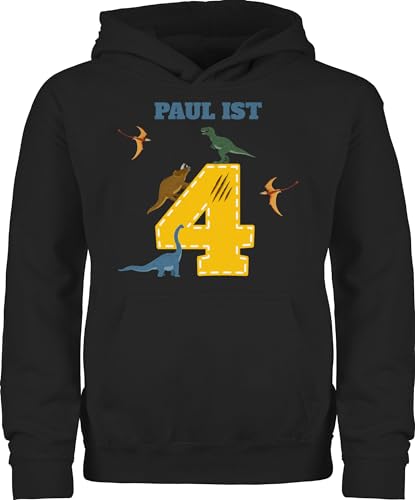 Geschenk mit Namen personalisiert by Shirtracer Kinder Hoodie Jungen Mädchen - 4. - 4 Geburtstag Dinosaurier Dino - 104 (3/4 Jahre) - Schwarz - Geburtstags Pulli Jahre 4.Geburtstag Junge Name von Geschenk mit Namen personalisiert by Shirtracer