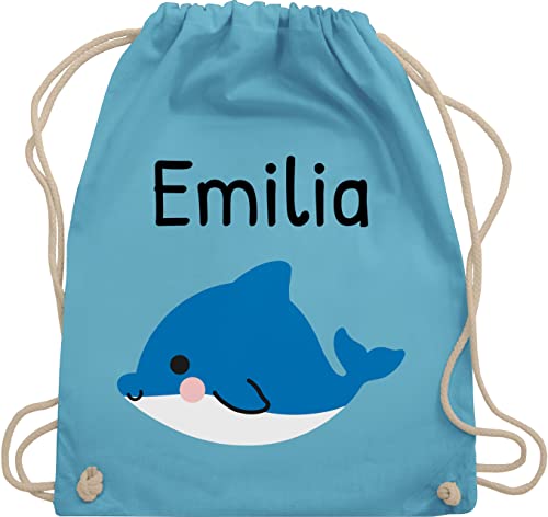 Turnbeutel Rucksack - Kinder Taschen Mädchen - Süßer Delfin - Unisize - Hellblau - wechselsachen beutel kita wechselbeutel kindergarten personalisierte geschenke junge name stoffbeutel von Geschenk mit Namen personalisiert by Shirtracer