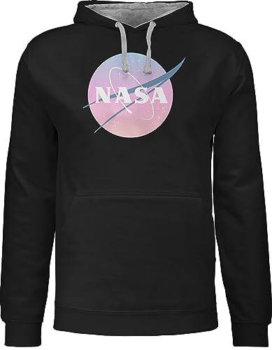 Pullover Herren Frauen Hoodie Kontrast zweifarbig - Weltall - NASA Logo I Geschenk Weltraum Fan - XXL - Schwarz/Grau meliert - Space Damen von Geschenk mit Namen personalisiert by Shirtracer
