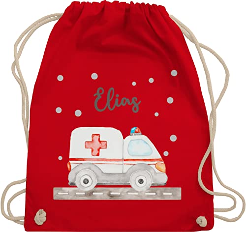 Geschenk mit Namen personalisiert by Shirtracer Turnbeutel Rucksack - Krankenwagen Blaulicht Rettungswagen Ambulanz Rettungsauto Rettungsdienst - Unisize - Rot - geschenke tasche von Geschenk mit Namen personalisiert by Shirtracer