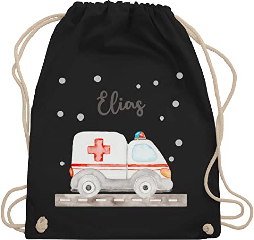 Turnbeutel Rucksack - Krankenwagen mit Name personalisiert I Blaulicht Geschenk Rettungsdienst I Rettungswagen I Ambulanz I Rettungsauto - Unisize - Schwarz - ambulance rettung tasche von Geschenk mit Namen personalisiert by Shirtracer