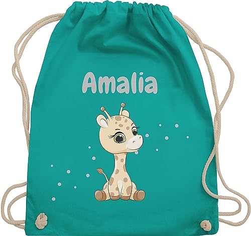 Geschenk mit Namen personalisiert by Shirtracer Turnbeutel Rucksack - Süße Giraffe Giraffen Giraffenbulle Giraffenmotiv - Unisize - Türkis - wechselbeutel name und tasche einer von Geschenk mit Namen personalisiert by Shirtracer
