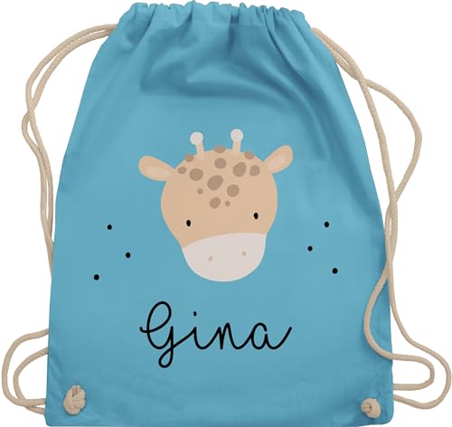 Geschenk mit Namen personalisiert by Shirtracer Turnbeutel Rucksack - Süße Giraffe Giraffen Giraffenmotiv - Unisize - Hellblau - wechselbeutel kita name und baumwollrucksack einer tasche von Geschenk mit Namen personalisiert by Shirtracer