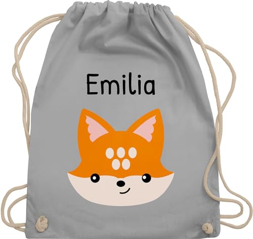 Turnbeutel Rucksack - Süßer schlauer Fuchs - Unisize - Hellgrau - beutel für wechselwäsche kindergarten füchse personalisierte geschenke kind stoffbeutel jungen krippe name kita turnbuetel von Geschenk mit Namen personalisiert by Shirtracer