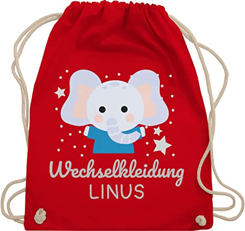 Turnbeutel Rucksack - Kita Beutel Wechselsachen Jungen - Wechselkleidung Elefant - Unisize - Rot - kindergartenbeutel kindergartenkind wechselbeutel elefanten turnbuetel wäschebeutel kindergarten von Geschenk mit Namen personalisiert by Shirtracer