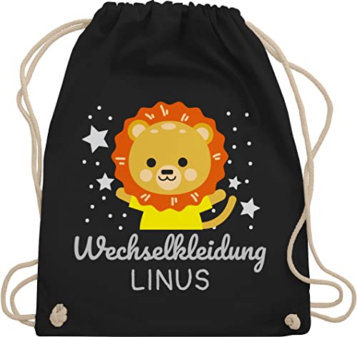 Turnbeutel Rucksack - Kita Beutel Wechselsachen Jungen - Wechselkleidung Löwe - Unisize - Schwarz - kinderturnbeutel wechselbeutel kindergarten stoffrucksack kindergartenbeutel von Geschenk mit Namen personalisiert by Shirtracer