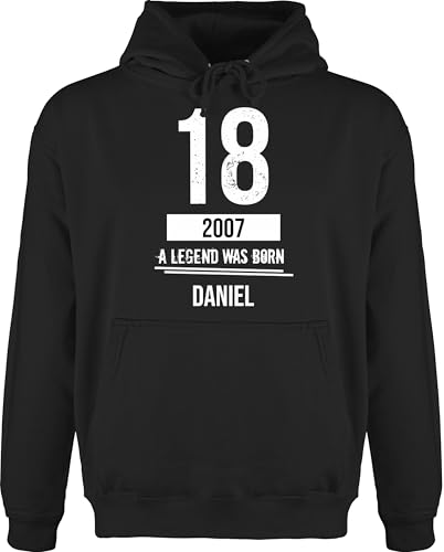 Hoodie Herren Pullover Männer - 18. Geburtstag - A Legend was Born 2007 - weiß - L - Schwarz - 18 2005 pulli 18.geburtstag 2006 kapuzenpullover zum 18: 2004 langarm 18ter legende 18.ten von Geschenk mit Namen personalisiert by Shirtracer