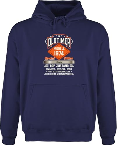 Hoodie Herren Pullover Männer - 50. Geburtstag - Oldtimer Special Vintage 1974 mit Name zum Fünfzigsten - 3XL - Navy Blau - 50 1973 Jahre Geschenke personalisierte und fünfziger Jahrgang fünfzig von Geschenk mit Namen personalisiert by Shirtracer