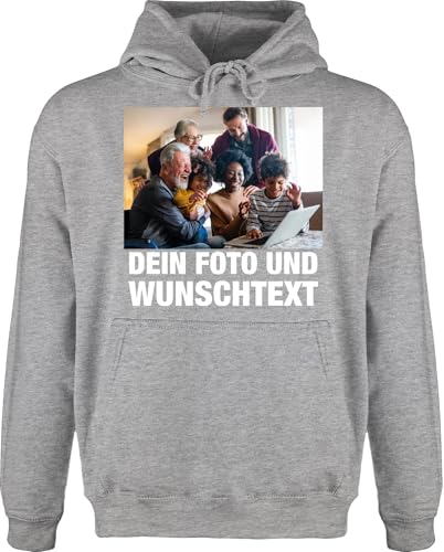 Hoodie Herren Pullover Männer - Geschenk mit Bild I eigenem Foto I Name I eigener Text I Wunschtext - 4XL - Grau meliert - Bedrucken Lassen Hoodies zum selber erstellen selbst drucken Logo Pulli von Geschenk mit Namen personalisiert by Shirtracer