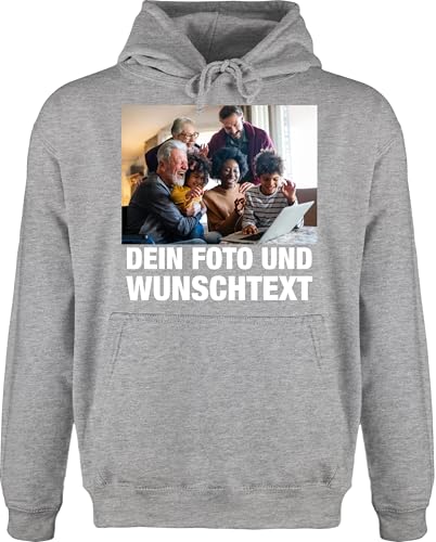 Hoodie Herren Pullover Männer - Geschenk mit Bild I eigenem Foto I Name I eigener Text I Wunschtext - 5XL - Grau meliert - Bedrucken Lassen Hoodies zum selber erstellen selbst drucken own Photo von Geschenk mit Namen personalisiert by Shirtracer