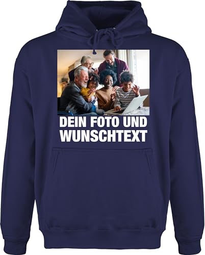 Hoodie Herren Pullover Männer - Mit Bild eigenem Foto Name Text Wunschtext - L - Navy Blau - Bedrucken Lassen selbst Aufdruck vorne Personalized Schrift zum beschriften individuelle wunschdruck von Geschenk mit Namen personalisiert by Shirtracer