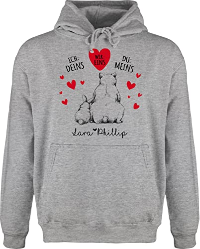 Hoodie Herren Pullover Männer - Valentinstag Partner Liebe - Bär Liebeserklärung - M - Grau meliert - personalisierte Geschenke Freund liebes valentins Tag für Paare pärchen von Geschenk mit Namen personalisiert by Shirtracer