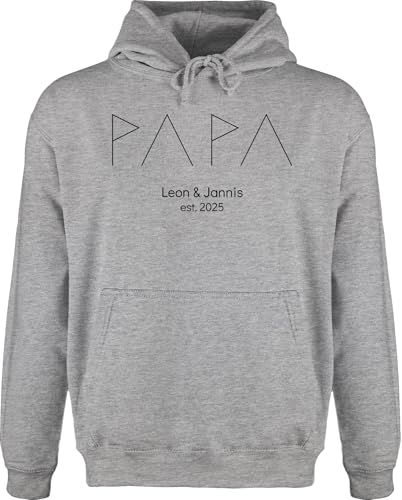 Hoodie Herren Pullover Männer - Papa Geschenk mit Namen Kinder I Vatertagsgeschenk Papi Geschenk Vater Geburtstag Geschenke werdender Vater Geschenke Papi - L - Grau meliert - personalisierter von Geschenk mit Namen personalisiert by Shirtracer