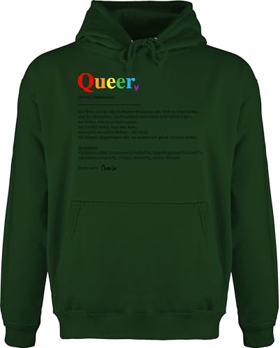 Hoodie Herren Pullover Männer - Queer Definition mit Name personalisiert I Regenbogen Pride Outfit CSD Accessoires Christopher Street Day Outfit LGBTQ Accessoires - M - Dunkelgrün von Geschenk mit Namen personalisiert by Shirtracer