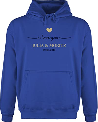 Hoodie Herren Pullover Männer - Valentinstag Liebe - I Love You mit Datum I Partner Geschenk I Geschenk Paare - XL - Royalblau - personalisierte Outfits liebeserklärung ich Pulli pärchen Paar von Geschenk mit Namen personalisiert by Shirtracer