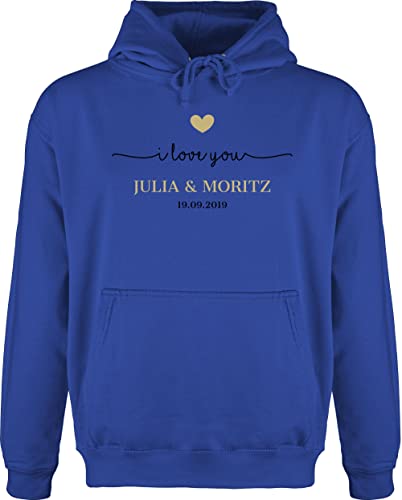 Hoodie Herren Pullover Männer - Valentinstag Partner Liebe - I Love You mit Datum - M - Royalblau - pärchen Geschenke Valentinstagsgeschenk Personalisieren Paare valentinstags für ihn Alles zum von Geschenk mit Namen personalisiert by Shirtracer