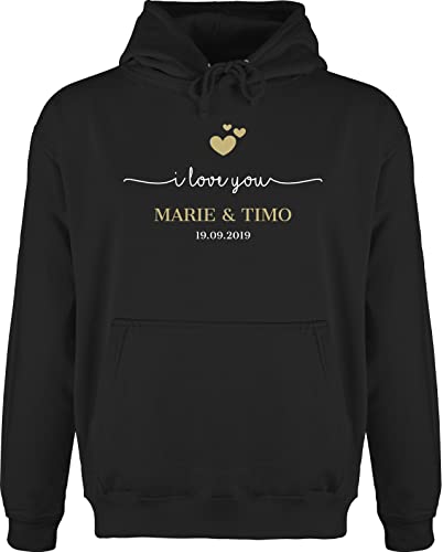 Hoodie Herren Pullover Männer - Valentinstag Liebe - I Love You mit Namen Datum I Partner Geschenk I Paar Geschenk Beziehung I Liebesgeschenk - XL - Schwarz - und Name Outfits liebeserklärung u von Geschenk mit Namen personalisiert by Shirtracer