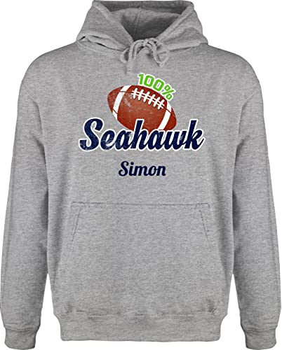 Hoodie Herren Pullover Männer - Geschenke - American Football Geschenk 100% Seahawk mit Name personalisiert Superbowl - 5XL - Grau meliert von Geschenk mit Namen personalisiert by Shirtracer