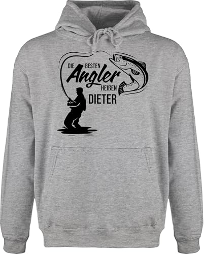 Hoodie Herren Pullover - Besten Angler - Vatertagsgeschenk Angeln Angelzubehör personalisiert mit Namen Angelgeschenkideen Geschenke für Angler Angel Geschenk für Männer Fischer - XL - Grau von Geschenk mit Namen personalisiert by Shirtracer