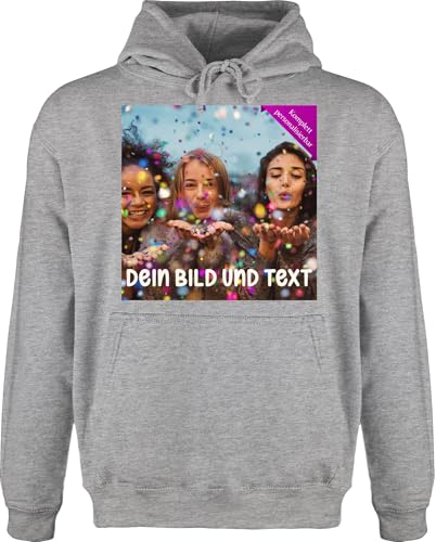 Hoodie Herren Pullover Männer - Foto eigenem - Fotogeschenk I Geschenk Bild personalisiert I Geschenk mit Bild I Custom Photo - XS - Grau meliert - eigener Druck Hoodies zum selber erstellen von Geschenk mit Namen personalisiert by Shirtracer